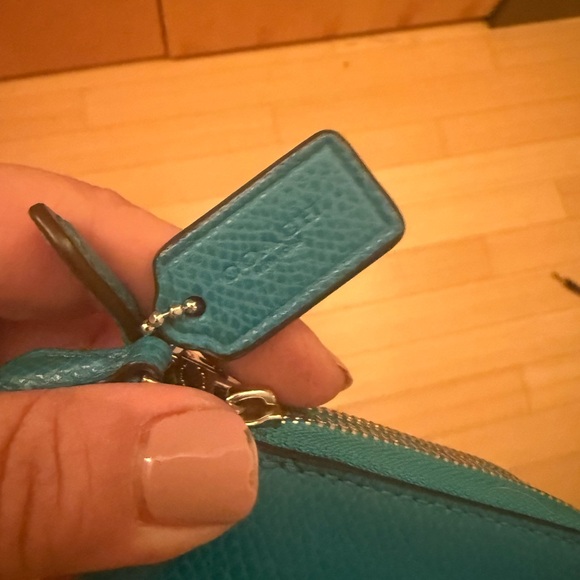 Coach Teal Leather Zip Wallet - Picture 6 of 7